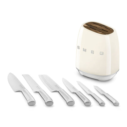 SMEG KBSF02CR Ceppo Portacoltelli Panna con Set 6 Coltelli Inox 50’s Style