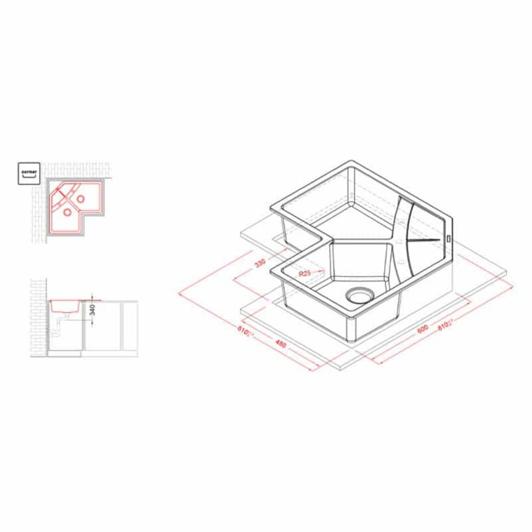 Elleci Unico Corner LGUCOR51 Lavello Angolare da incasso Granitek Avena cm. 83 x 83