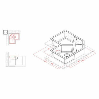 Elleci Unico Corner LGUCOR51 Lavello Angolare da incasso Granitek Avena cm. 83 x 83