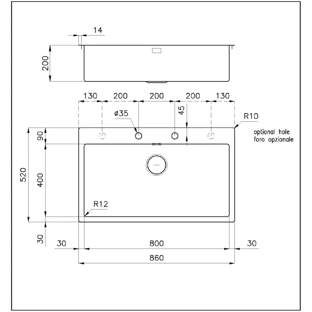 Foster S4001 3367050 Lavello 1 Vasca Incasso Sopratop/Filotop Acciaio Inox Spazzolato cm. 86 x 52