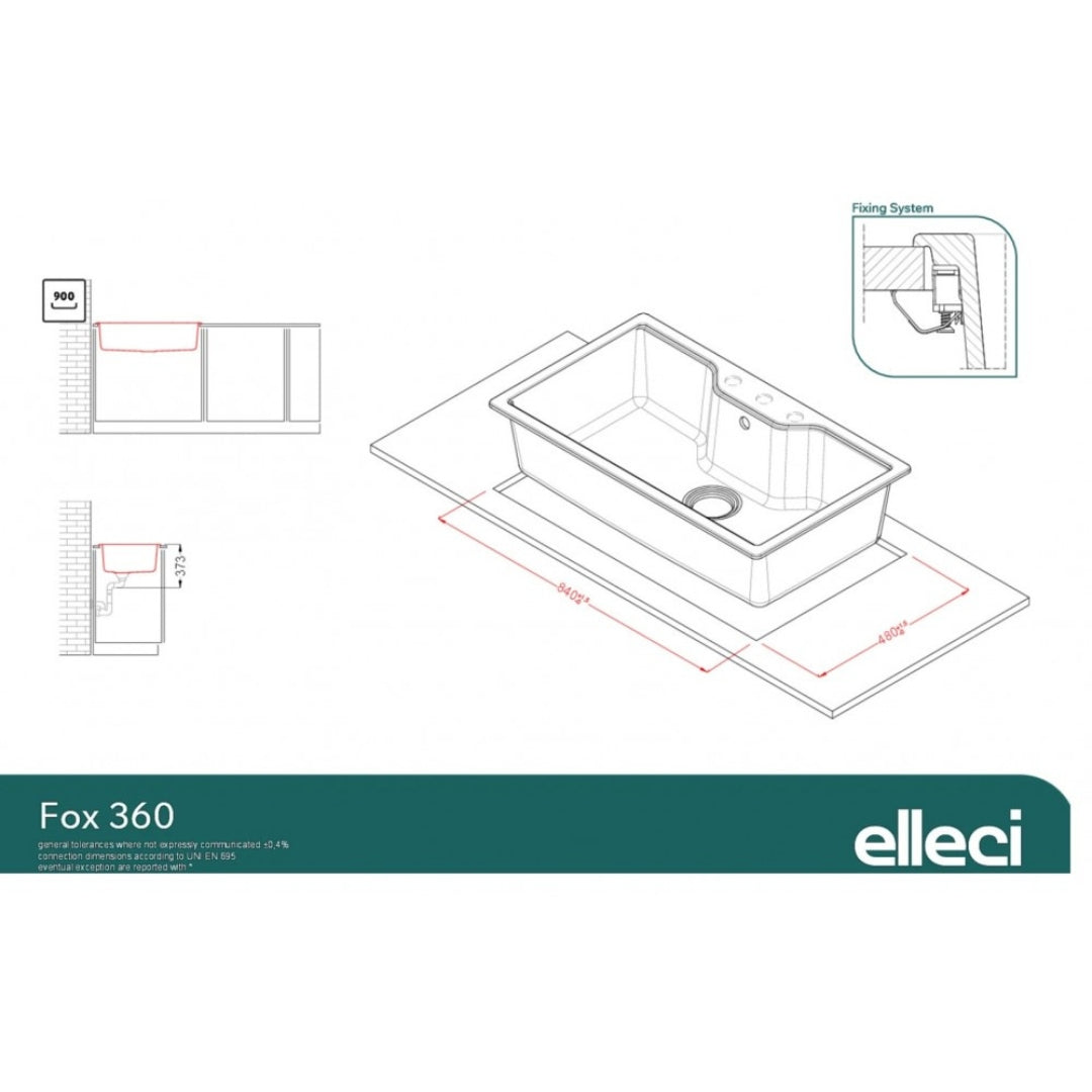 Elleci Fox 360 LGF36062 Lavello 1 Vasca Sopratop Granitek Bianco Antico cm. 86 x 50