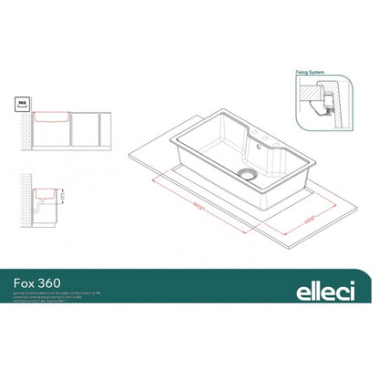 Elleci Fox 360 LGF36062 Lavello 1 Vasca Sopratop Granitek Bianco Antico cm. 86 x 50
