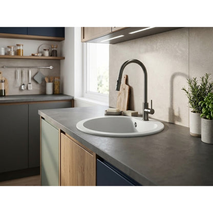 Elleci Ego Round LGEROU68 Lavello Tondo Incasso Sopratop Granitek Bianco Titano Diam. mm. 485