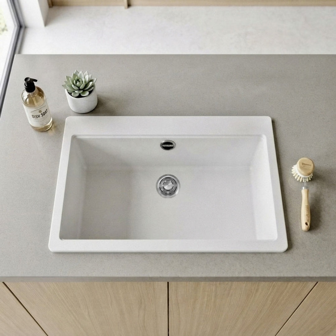 Elleci Time 130 LG213068 Lavello 1 Vasca Incasso Sopratop Granitek Bianco Titano cm. 79 x 51