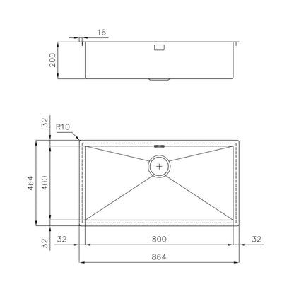 Foster Quadra 1218050 Lavello Incasso Sopratop/Filotop Acciaio Inox Spazzolato 1 Vasca cm. 86 x 46