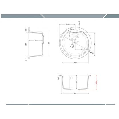 Elleci Ego Round LGEROU62 Lavello 1 Vasca Circolare Incasso Sopratop Diametro Granitek Bianco Antico 485 mm