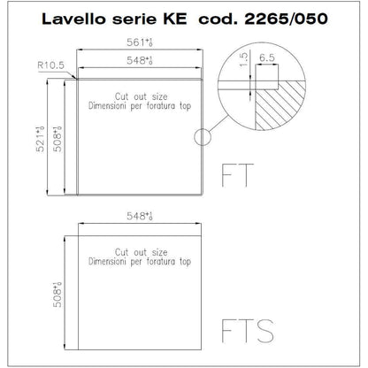 Foster KE 2265050 Lavello Incasso Filotop 1 Vasca Inox Spazzolato cm. 56 x 52