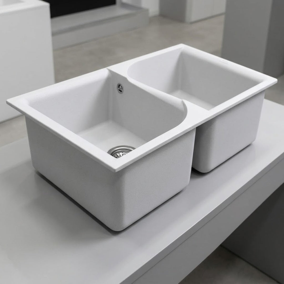 Elleci Ego 450 LGE45068 Lavello Incasso Sopratop 2 Vasche Granitek Bianco Titano cm. 86×50