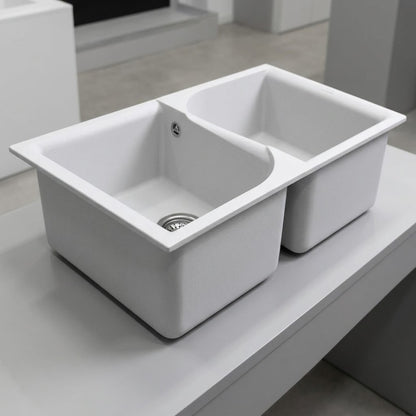 Elleci Ego 450 LGE45068 Lavello Incasso Sopratop 2 Vasche Granitek Bianco Titano cm. 86×50