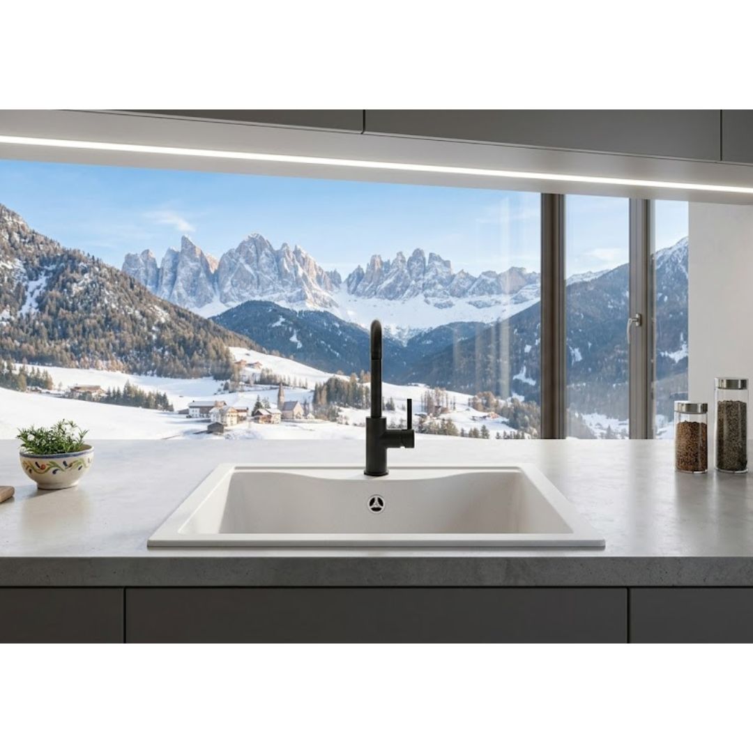 ELLECI FOX 200 LGF20068 Lavello da Incasso 1 Vasca Sopratop Bianco Granitek mm. 584 x 504