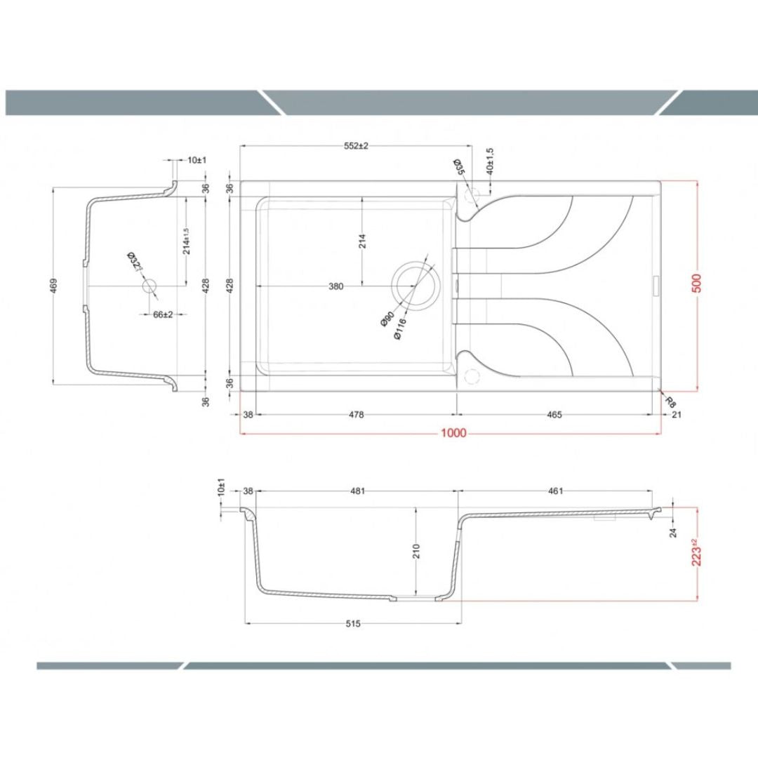 ELLECI EGO 480 LGE48051 Lavello 1 Vasca con Gocciolatoio Reversibile Sopratop Granitek Avena 51 cm. 100 x 50