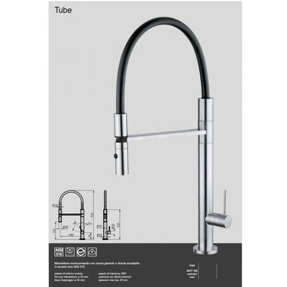 FOSTER MARINE TUBE 8477100 Miscelatore Monocomando Cucina in Acciaio Inox AISI 316 Satinato con Canna Girevole e Doccia Snodabile
