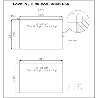 Foster S4001 3366050 Lavello 1 Vasca Incasso Sopratop/Filotop Acciaio Inox Spazzolato cm. 77 x 52