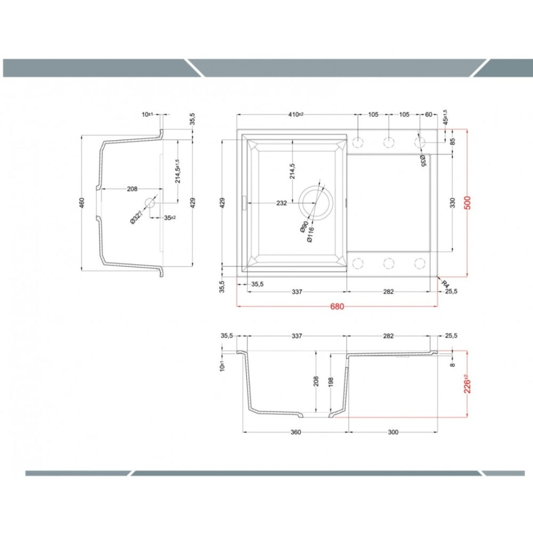 Elleci Easy 135 LGY13562 Lavello 1 Vasca con Gocciolatoio Reversibile Sopratop Granitek Bianco Antico cm.  68 x 50