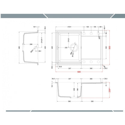 Elleci Easy 135 LGY13562 Lavello 1 Vasca con Gocciolatoio Reversibile Sopratop Granitek Bianco Antico cm.  68 x 50