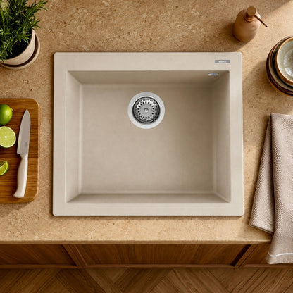 Elleci Quadra 105 LGQ10539 Lavello da Incasso Sopratop Monovasca Granitek Bianco Soft  cm. 57 x 50