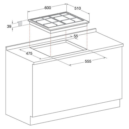 Hotpoint Ariston PCN640TAVR Piano Cottura a Gas Avena 4 Fuochi cm. 60 x 51