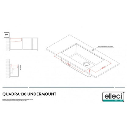 Elleci Quadra 130 LGQ13051BSO Lavello da Incasso 1 Vasca Sottotop Finitura Granitek Classic Avena 76 x 44 cm