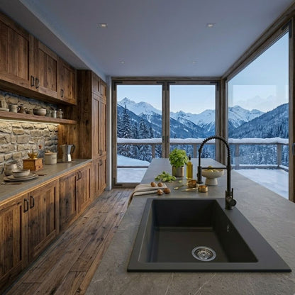 ELLECI QUADRA 110 LGQ11059BSO Lavello da Incasso 1 Vasca Sottotop Granitek Antracite 59 cm. 58 x 44
