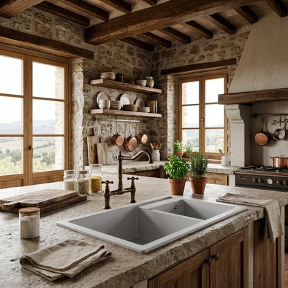 Elleci QUADRA 440 LGQ44068 Lavello Incasso Sopratop 2 Vasche Granitek Bianco Titano mm. 815 x 500