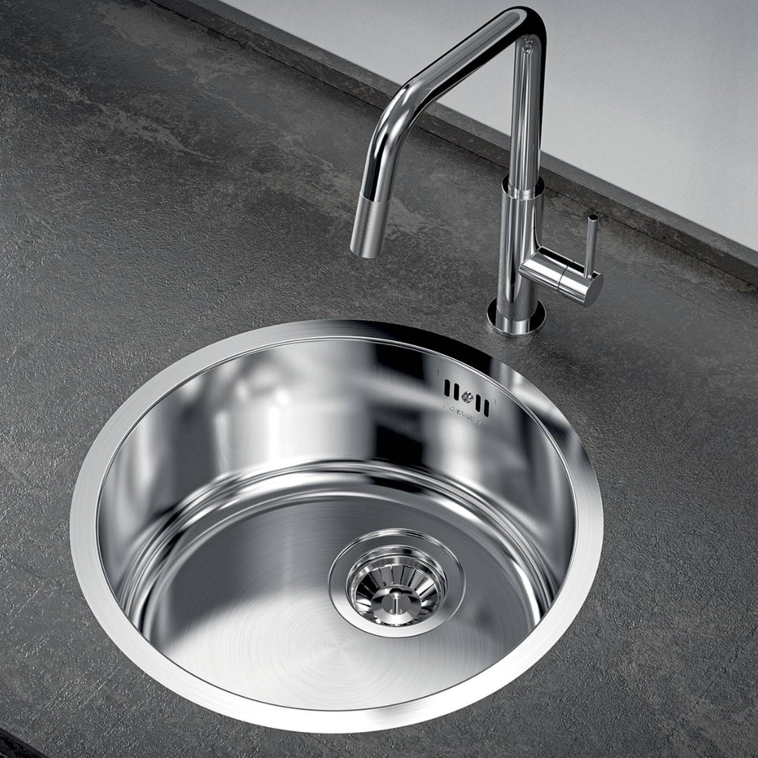 Foster 1130060 Lavello Rotondo 1 Vasca Incasso Sopratop/Filotop Acciaio Inox Spazzolato Ø cm. 42