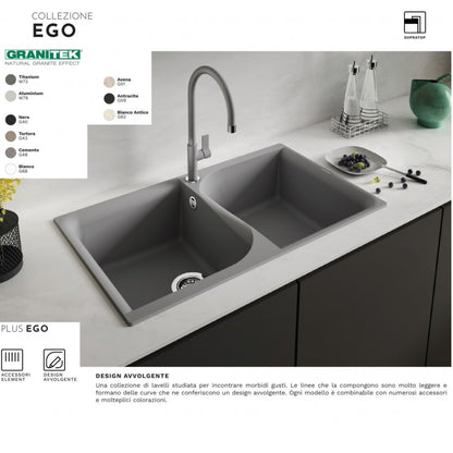 Elleci Ego 400 LGE40062 Lavello 1 Vasca con Gocciolatoio Reversibile Sopratop Granitek Bianco Antico cm. 86 x 50