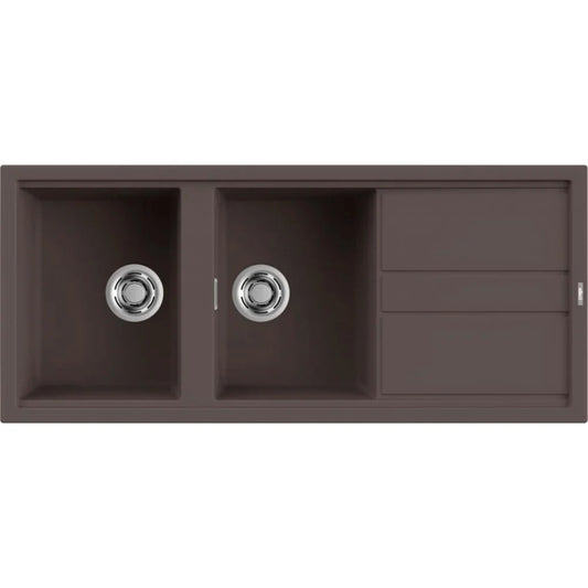 Elleci Best 500 LKB50087 Lavello 2 Vasche con Gocciolatoio Reversibile Incasso Sopratop Keratek Cocoa cm. 116 x 51