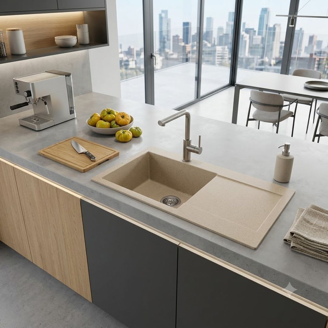ELLECI EASY 290 LGY29051 Lavello 1 Vasca con Gocciolatoio Reversibile Sopratop Granitek Avena 51 mm. 780 x 435