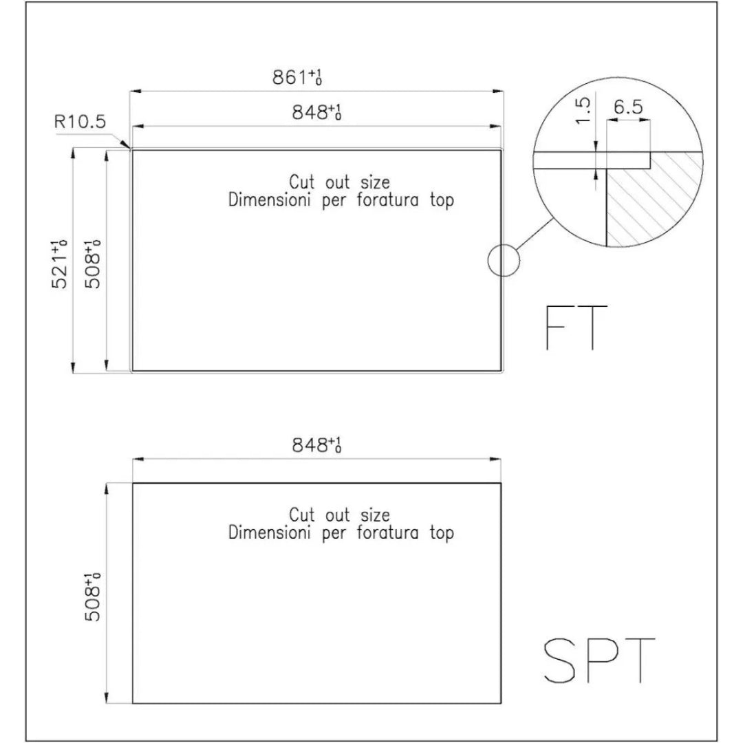 Foster S4001 3367050 Lavello 1 Vasca Incasso Sopratop/Filotop Acciaio Inox Spazzolato cm. 86 x 52