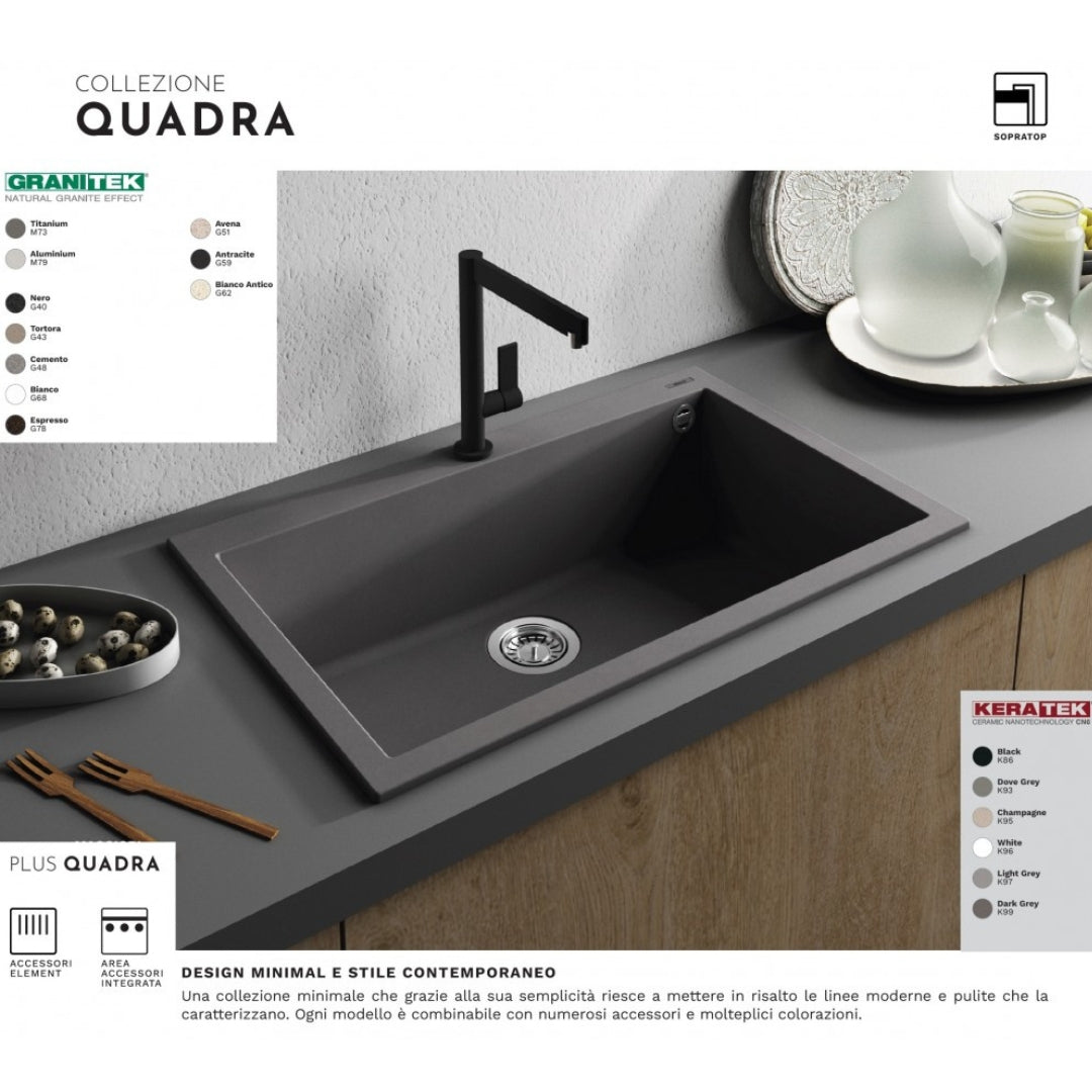 Elleci Quadra 110 LKQ11087 Lavello da Incasso Sopratop Monovasca Keratek Cocoa cm. 61 x 50