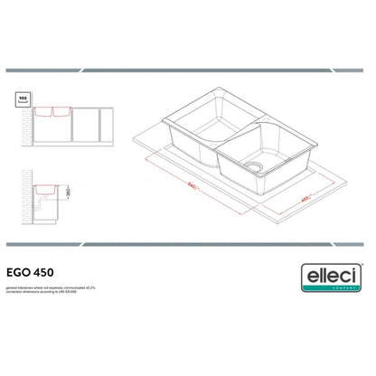 ELLECI EGO 400 LGE45059 Lavello Cucina 2 Vasche Sopratop Granitek Antracite cm. 86x50