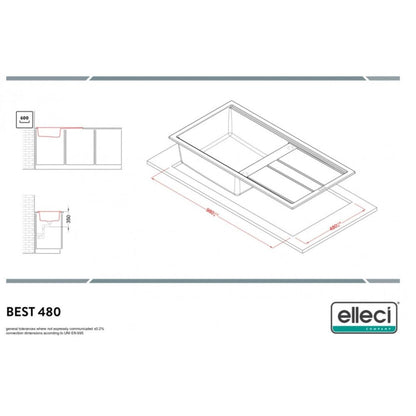 ELLECI BEST 480 LGB48059 Lavello 1 Vasca con Gocciolatoio Reversibile Sopratop Granitek Antracite cm. 100 x 51
