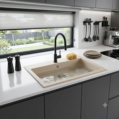 ELLECI QUADRA 110 LGQ11051 Lavello da Incasso 1 Vasca Sopratop Granitek Avena 51  cm. 61 x 50