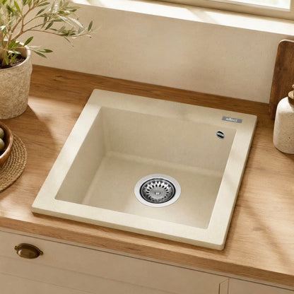 Elleci Quadra 100 LGQ10062 Lavello da Incasso 1 Vasca Sopratop Granitek Bianco Antico cm. 41 x 50