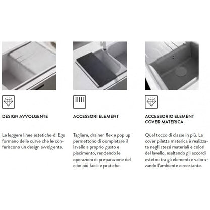 Elleci Ego 400 LGE40039 Lavello 1 Vasca con Gocciolatoio Reversibile Sopratop Granitek Bianco Soft 39 cm. 86 x 50