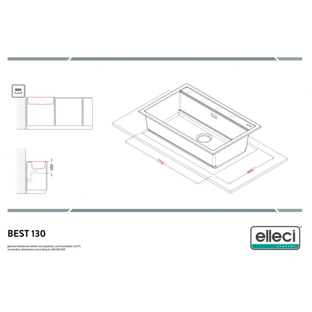 ELLECI BEST 130 LGB13051 Lavello da Incasso 1 Vasca Sopratop Granitek Avena 51 cm. 79 x 51