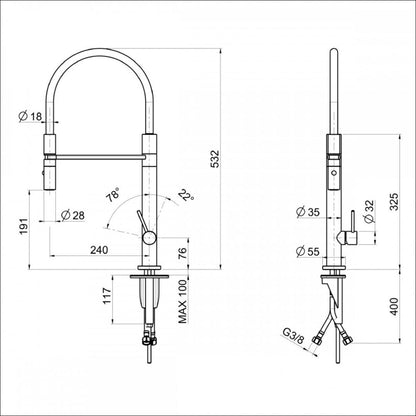 FOSTER MARINE TUBE 8477100 Miscelatore Monocomando Cucina in Acciaio Inox AISI 316 Satinato con Canna Girevole e Doccia Snodabile