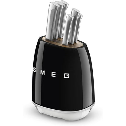 SMEG KBSF02BL Ceppo Portacoltelli Nero e Set 6 Coltelli INOX Estetica 50’s Style