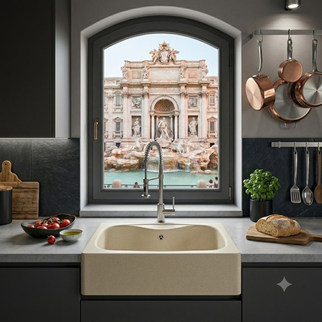 ELLECI FOX 200 LGF20062 Lavello da Incasso 1 Vasca Sopratop Granitek Bianco Antico 62 mm. 584 x 504