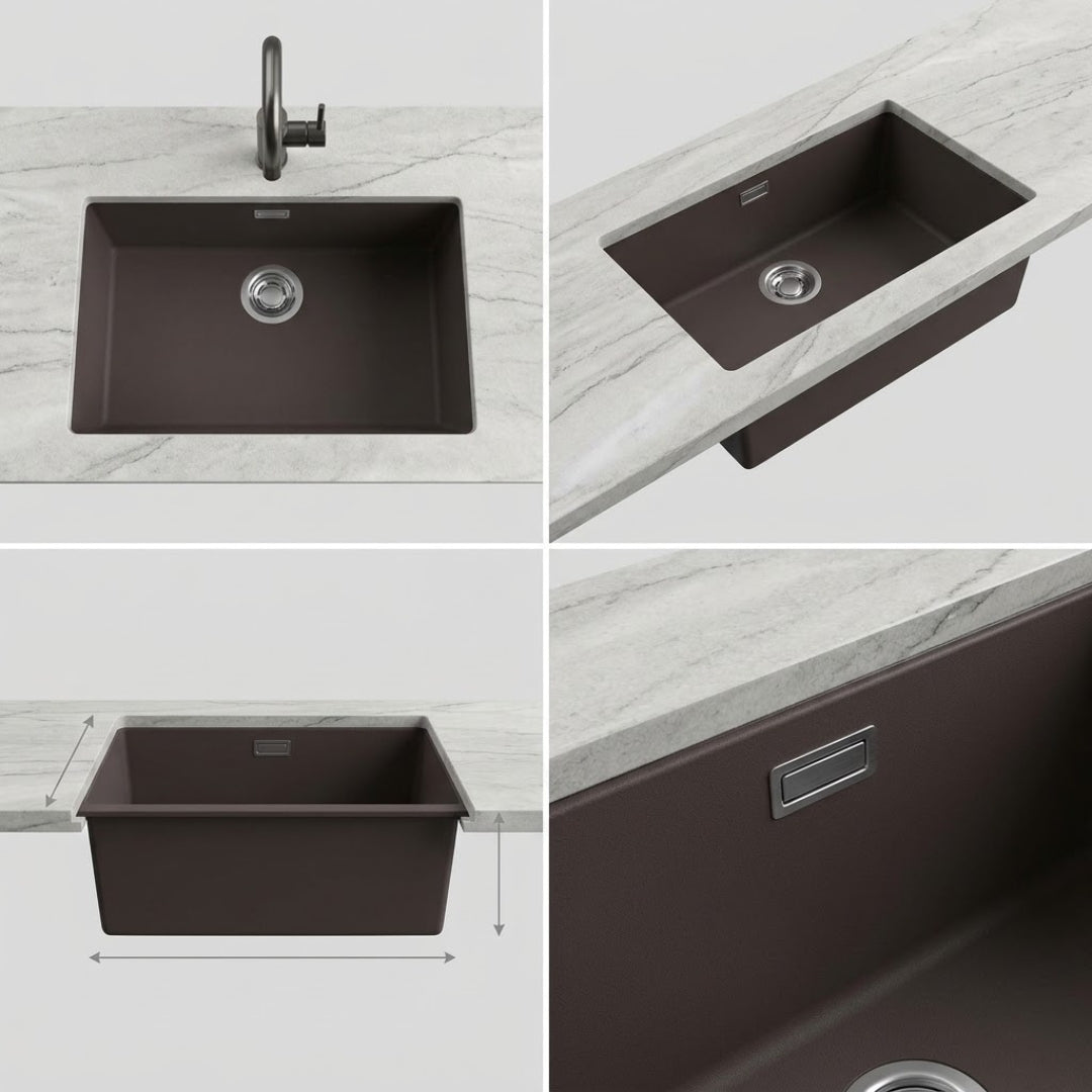 Elleci ZEN 130 LKZ13087 Lavello Cucina Monovasca Incasso Sopratop/Sottotop Keratek Cocoa mm. 756 x 456