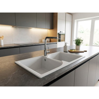Elleci Ego 450 LGE45068 Lavello Incasso Sopratop 2 Vasche Granitek Bianco Titano cm. 86×50