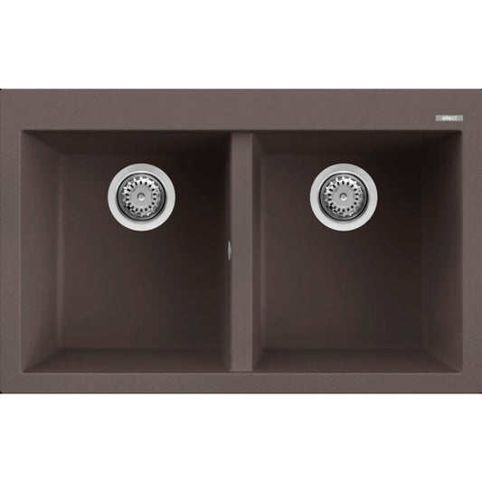 Elleci Quadra 350 LKQ35087 Lavello da Incasso Sopratop 2 Vasche Keratek Cocoa cm. 79 x 50
