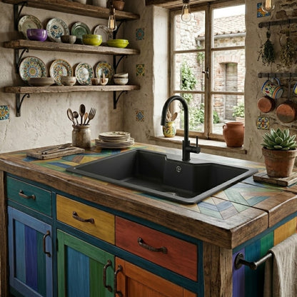 ELLECI FOX 360 LGF36059 Lavello Incasso Sopratop 1 Vasca Sopratop Granitek Antrac86 x 50