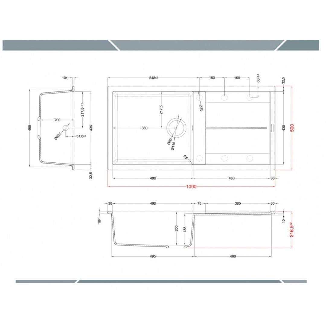 ELLECI UNICO 480 LGU48051 Lavello 1 Vasca con Gocciolatoio Reversibile Sopratop Granitek Avena 51 cm. 100 x 50