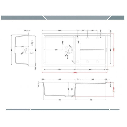 ELLECI UNICO 480 LGU48051 Lavello 1 Vasca con Gocciolatoio Reversibile Sopratop Granitek Avena 51 cm. 100 x 50