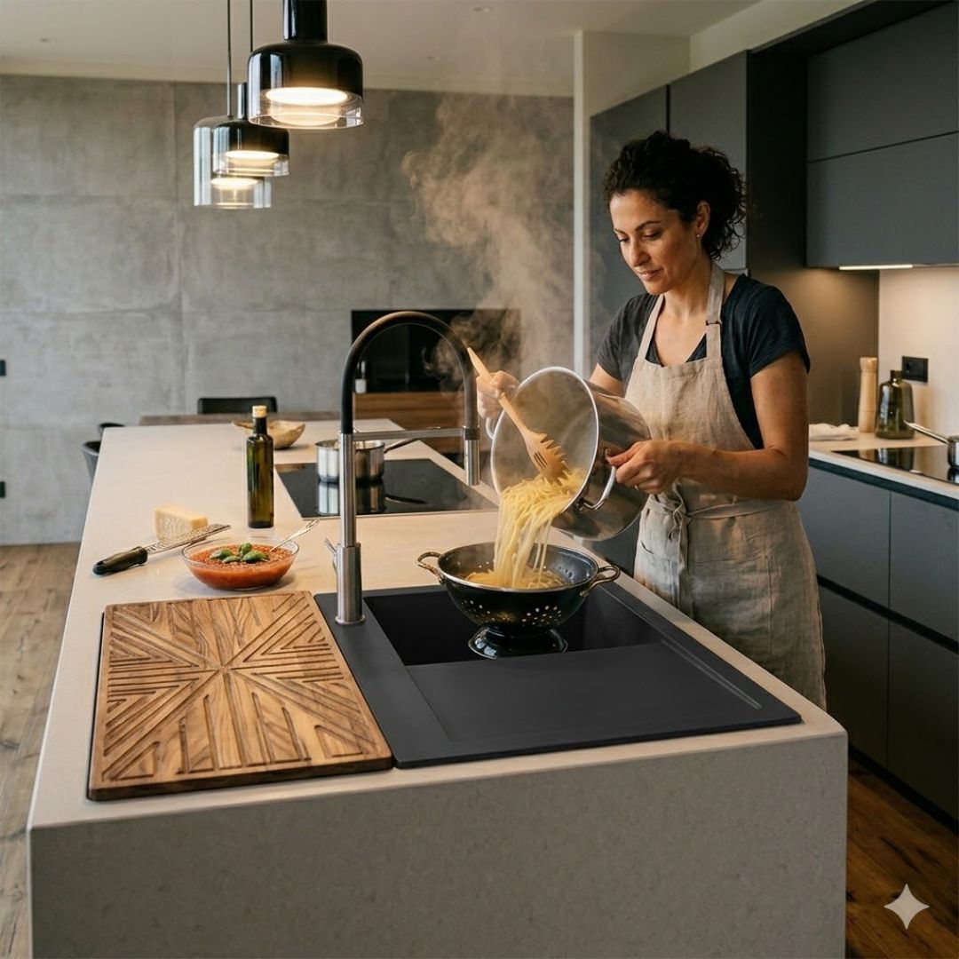 ELLECI EASY 290 LGY29059 Lavello in Granitek Antracite con Gocciolatoio Reversibile cm. 78 x 44