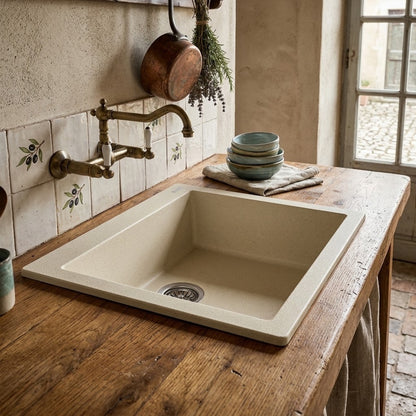 Elleci Quadra 105 LGQ10562 Lavello da Incasso 1 Vasca Sopratop Granitek Classic Bianco Antico cm. 57 x 50