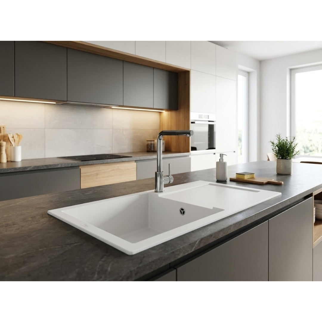 Elleci LGY29068 Lavello 1 Vasca Gocciolatoio Reversibile Incasso Sopratop Granitek mm. 780 x 435