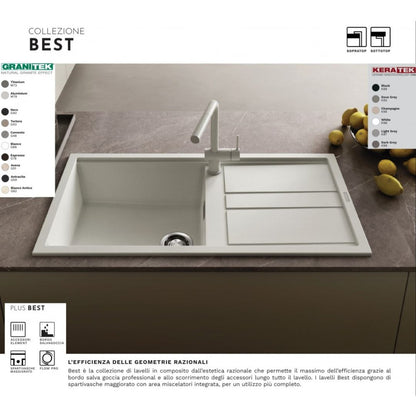 ELLECI BEST 400 LGB40059 Lavello 1 Vasca con Gocciolatoio Reversibile Sopratop Granitek Antracite cm. 86 x 51 cm