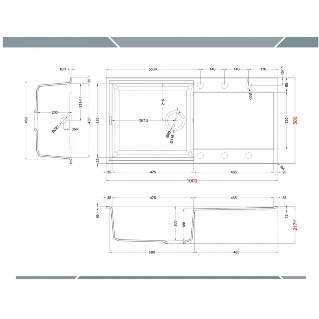 Elleci  Easy 480 LGY48062 Lavello 1 Vasca con Gocciolatoio Reversibile Sopratop Granitek Bianco Antico cm. 100 x 50